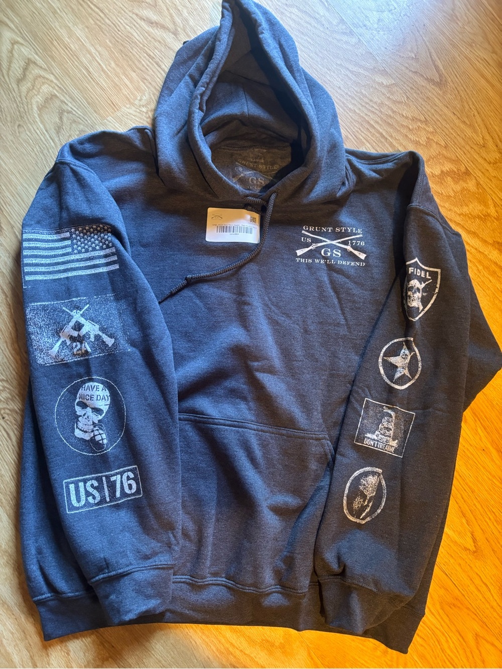 Grunt Style Dark Gray Military Graphic Pullover Hoodie